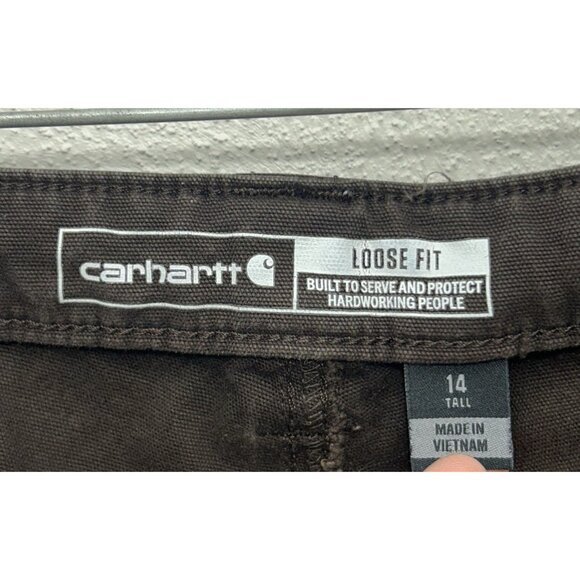Carhartt Loose Fit Womens Carpenter Pants Size 14 TALL Brown Rugged Flex Work - Picture 4 of 7